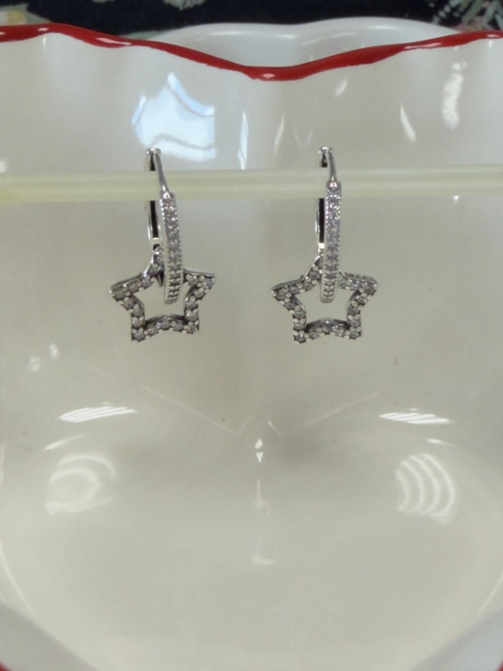 925 Sterling Silver Star Hoop Drop Earrings - Silver